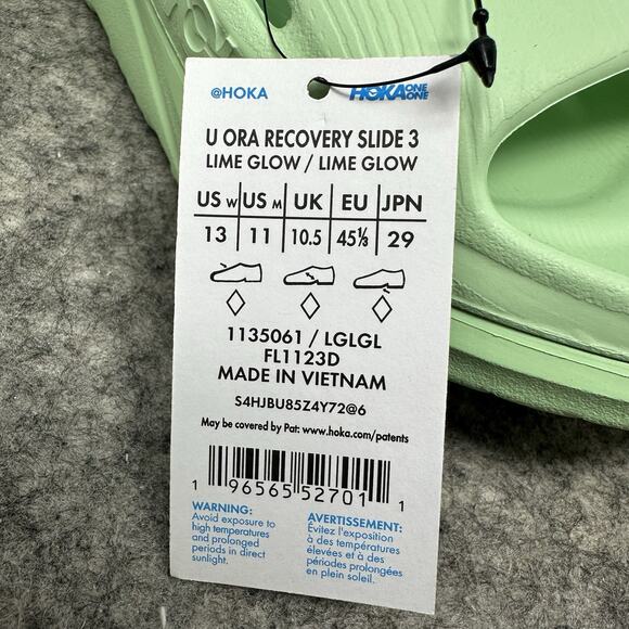 Hoka Ora Recovery Slide 3 Mens Size 11 Womens Size 13 Lime Glow 1135061-LGLGL - Picture 7 of 7